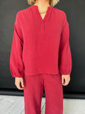 Scarlet Lightweight V-Neck Blouse with Elastic Sleeve