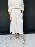 Ivory Cotton Midi Skirt with Button Front