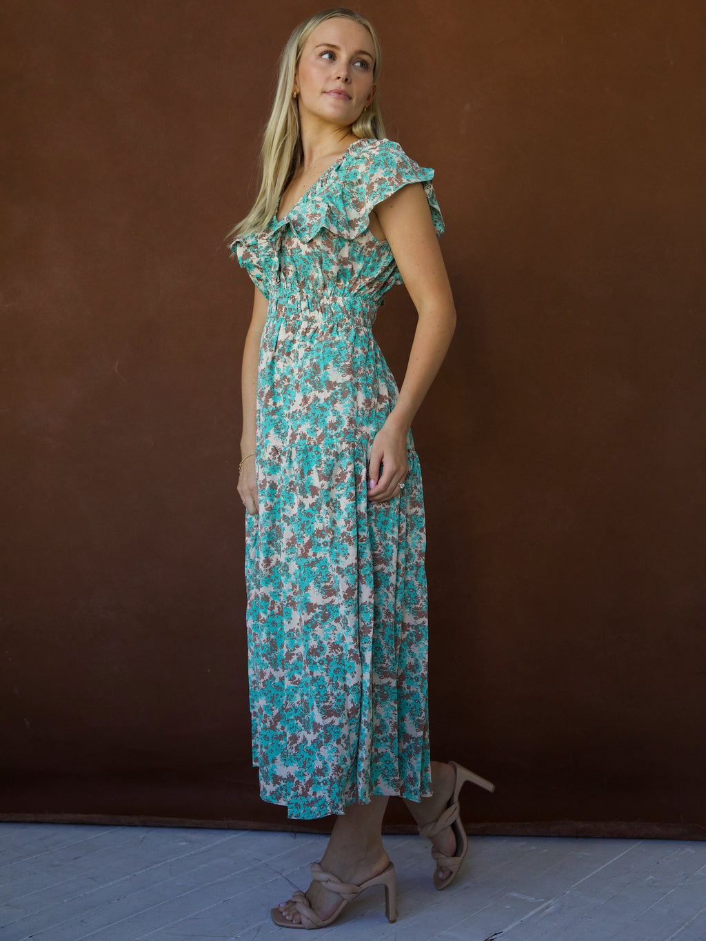 Vestido midi floral verde-jade