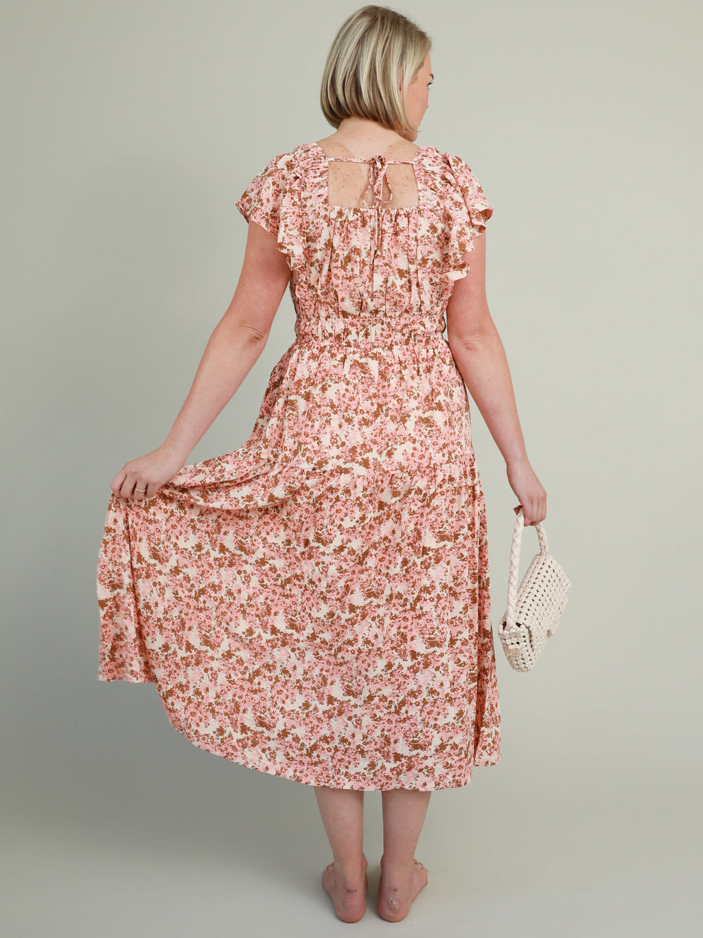 Midikleid mit Aquarell-Blumenmuster