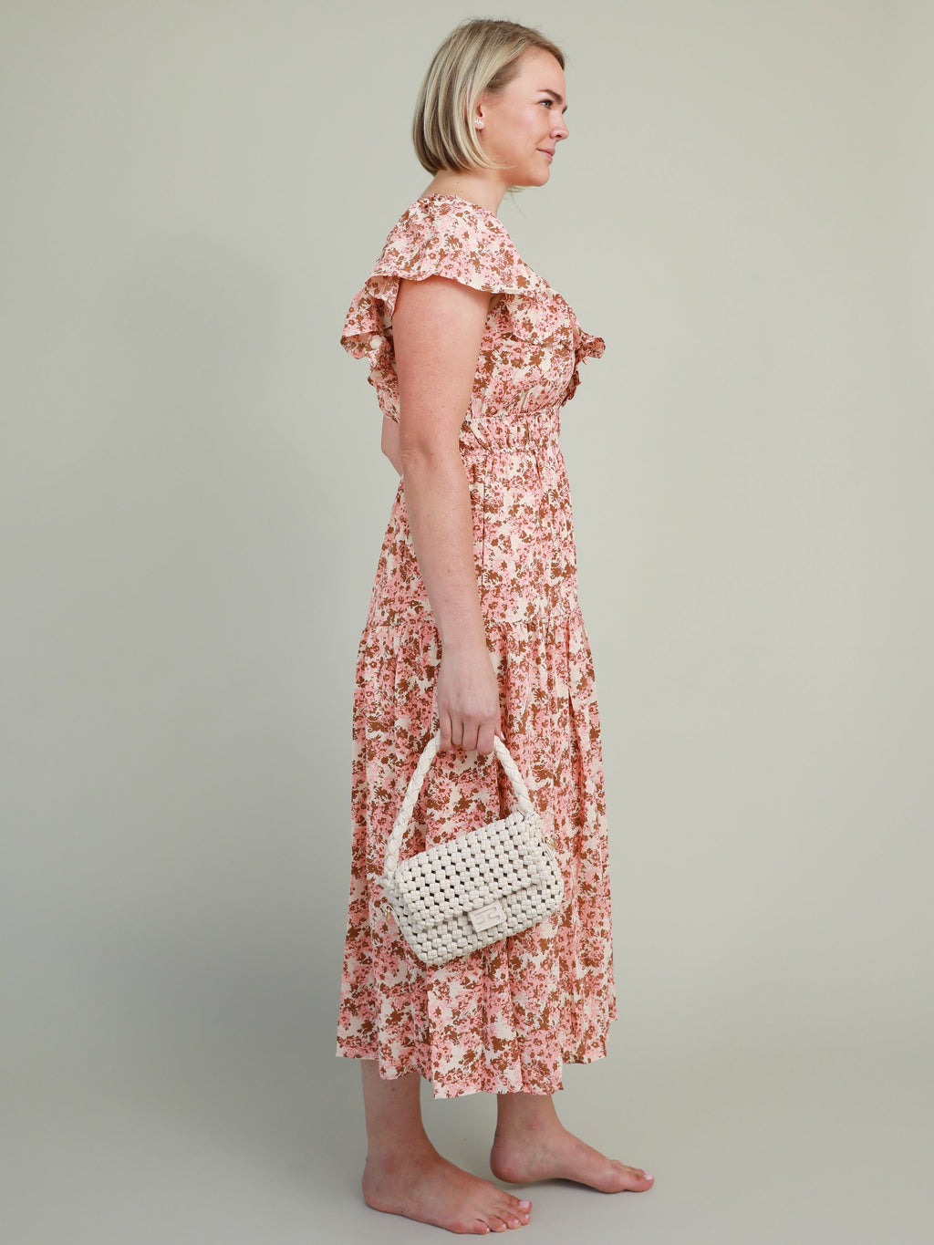 Midikleid mit Aquarell-Blumenmuster