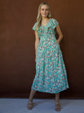 Vestido midi floral verde-jade