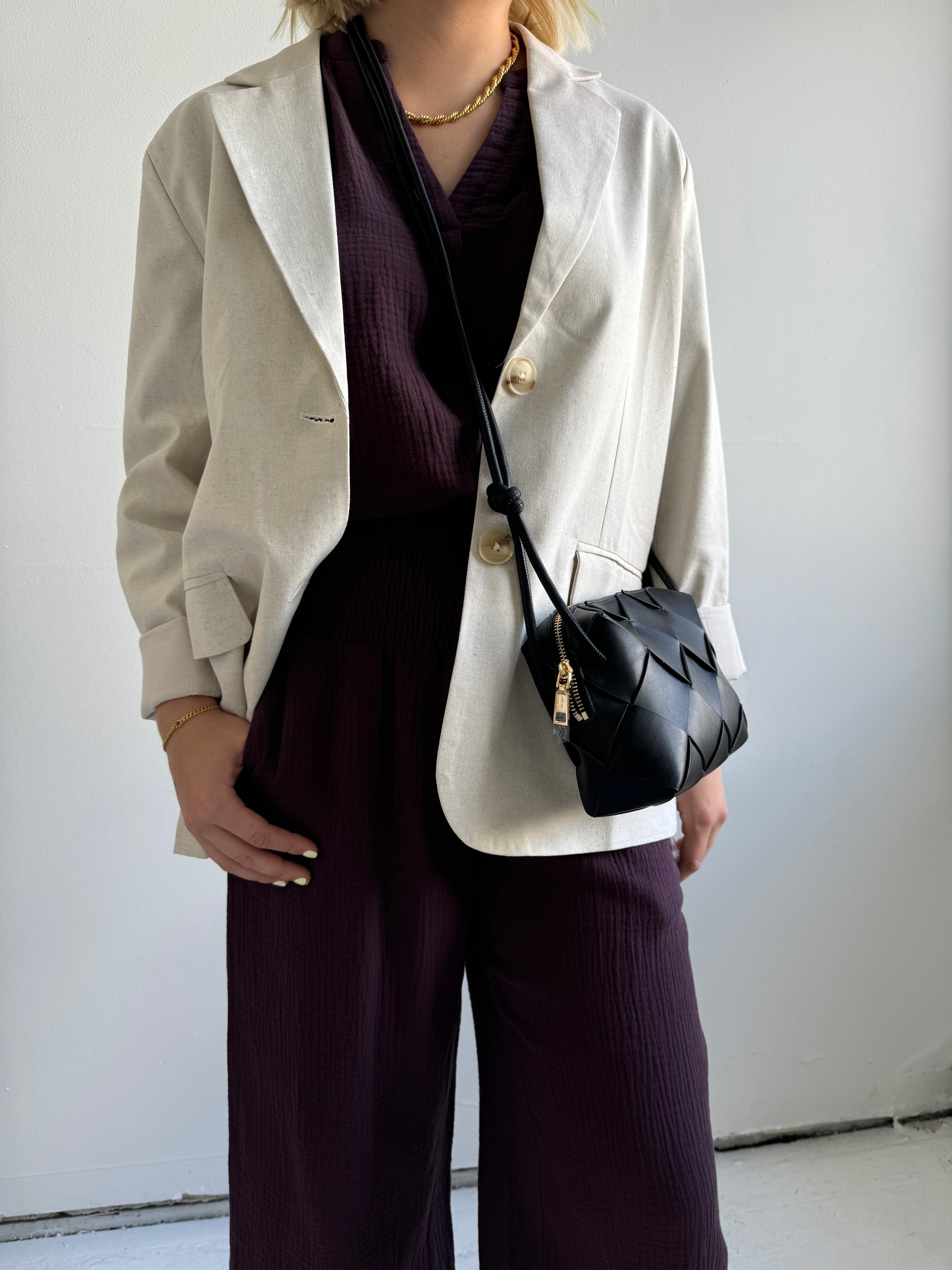 Plum Elastic Waist Cropped Wide-Leg Pants