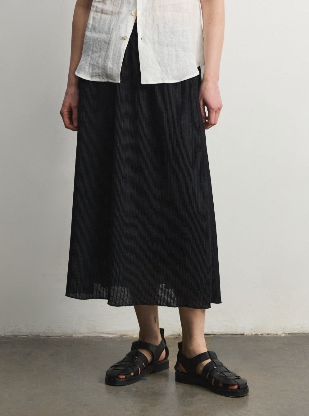 Textured Elastic Waist Midi A-Line Skirt
