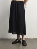 Textured Elastic Waist Midi A-Line Skirt