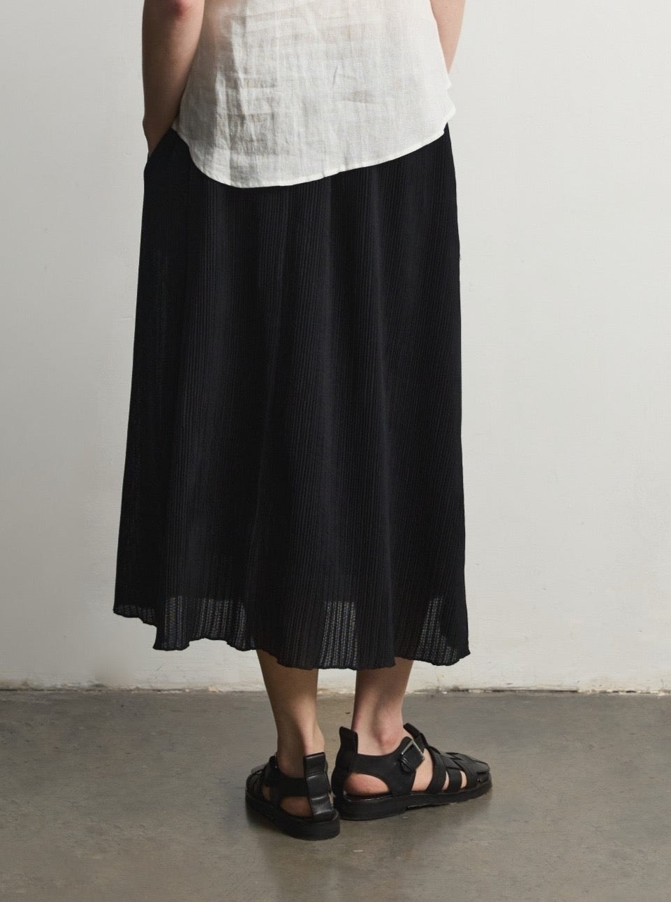 Textured Elastic Waist Midi A-Line Skirt