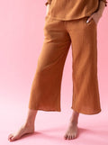 Toffee Elastic Waist Cropped Wide-Leg Pants