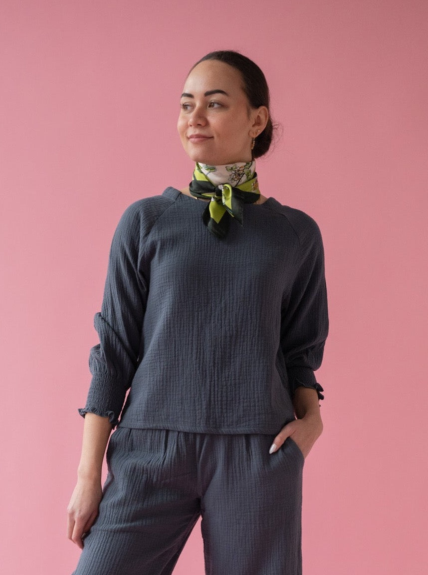 Pebble Lightweight Blouse with Elastic Sleeve
