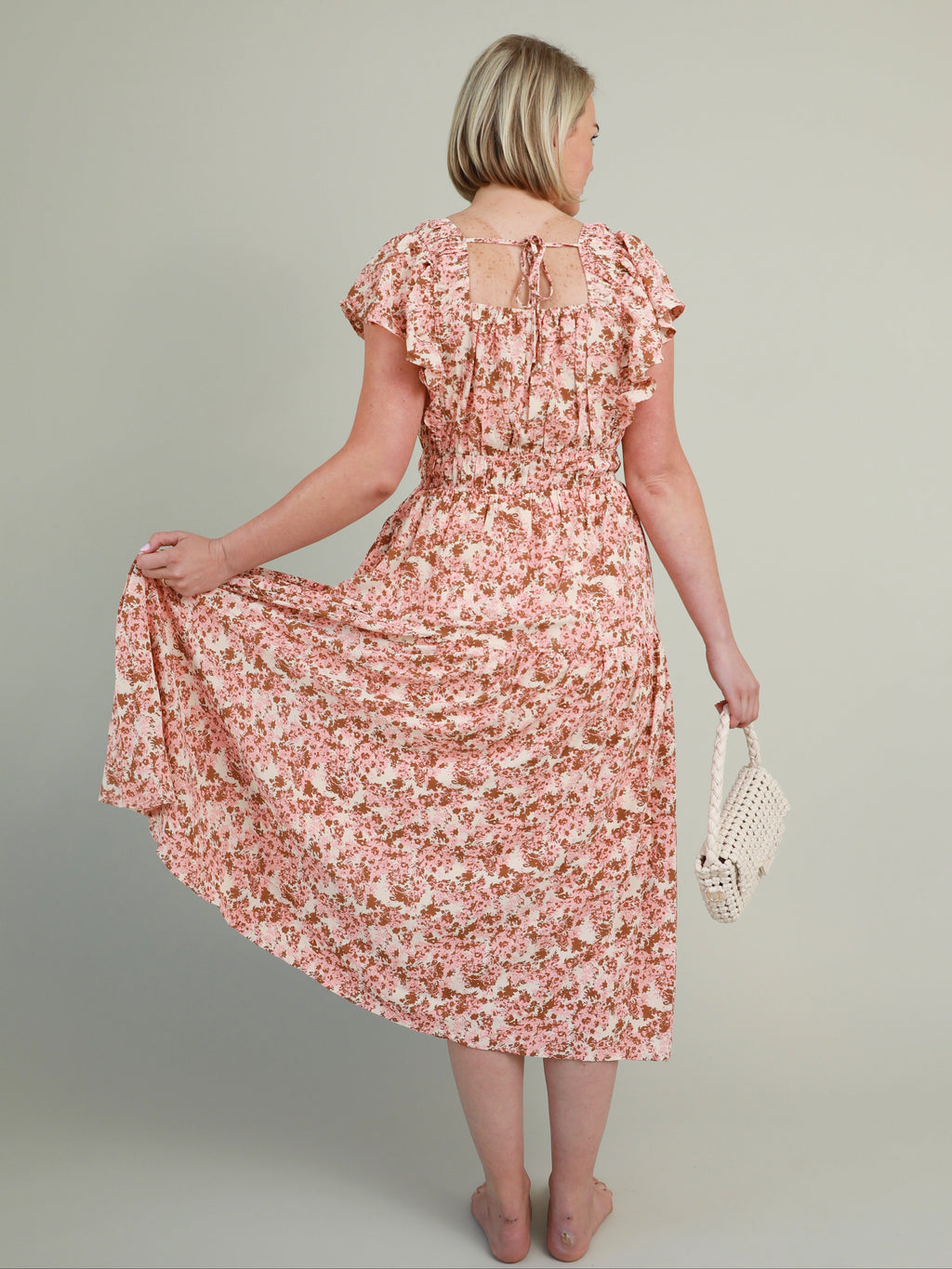 Midikleid mit Aquarell-Blumenmuster