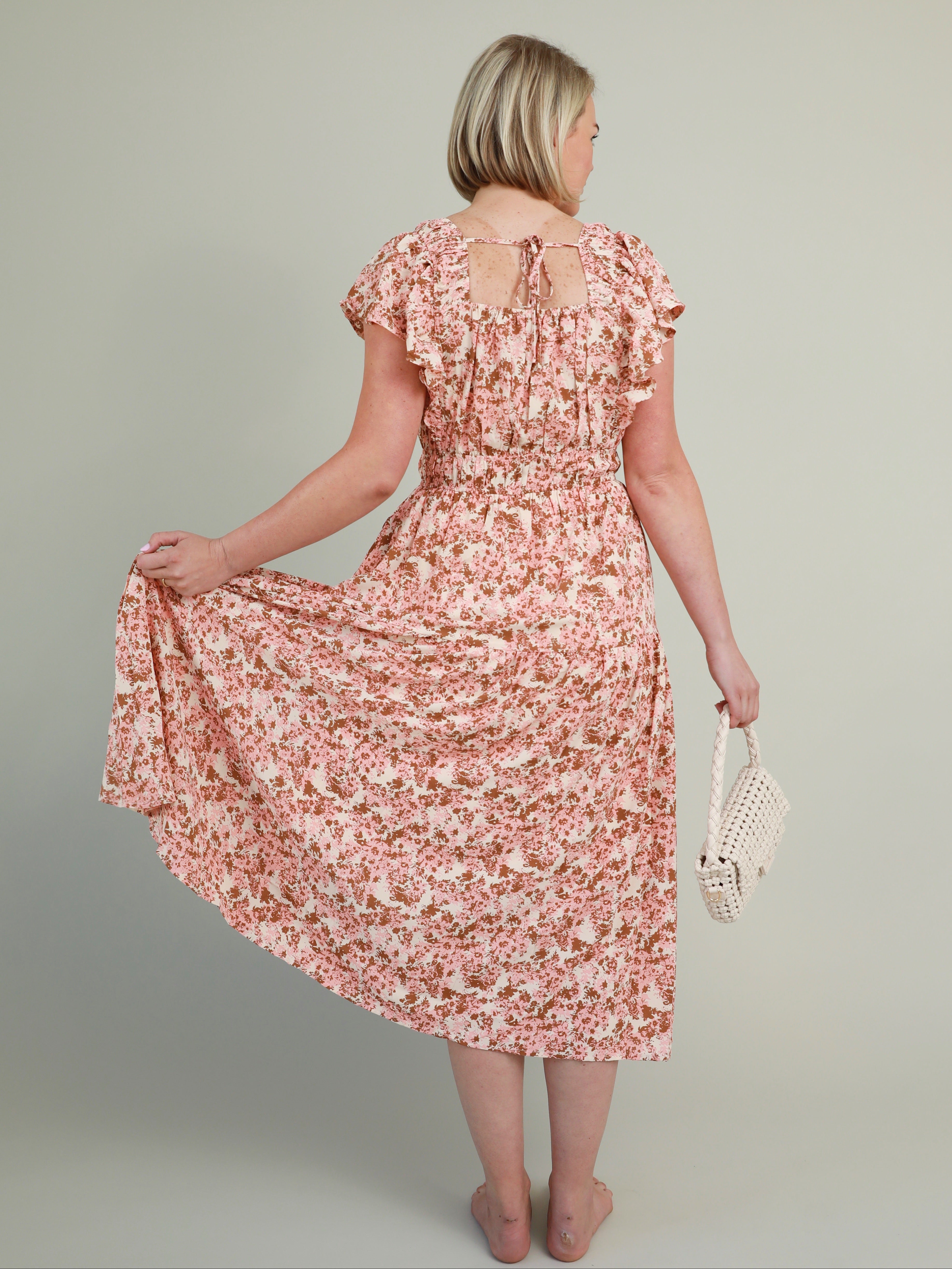 Midikleid mit Aquarell-Blumenmuster
