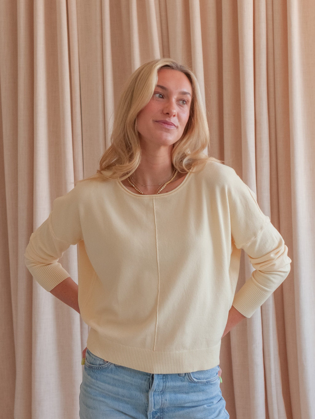 Butter Yellow Long Sleeve Crew Neck Knit Sweater