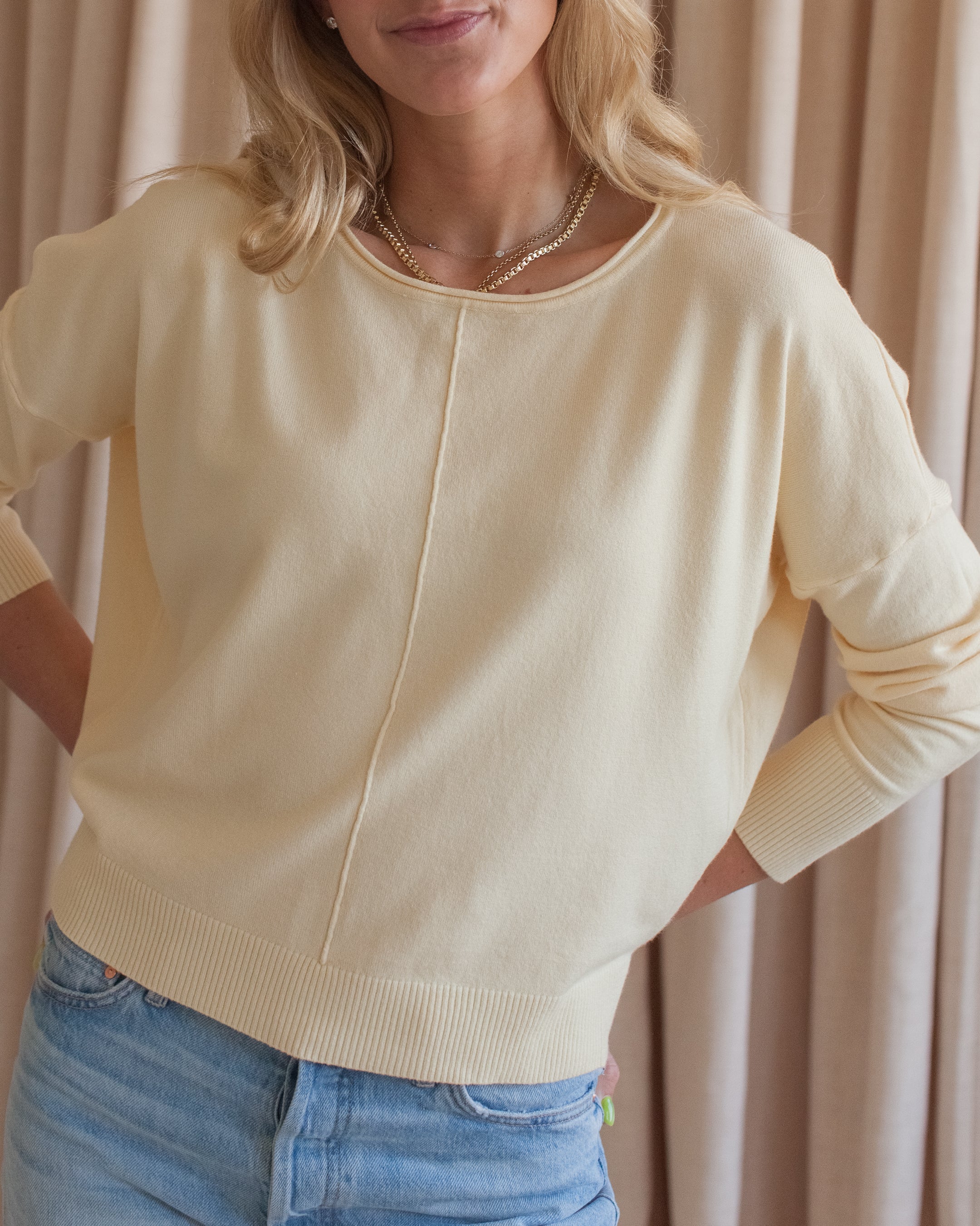 Butter Yellow Long Sleeve Crew Neck Knit Sweater