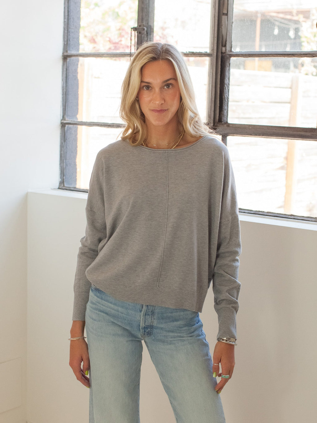 Grey Long Sleeve Crew Neck Knit Sweater