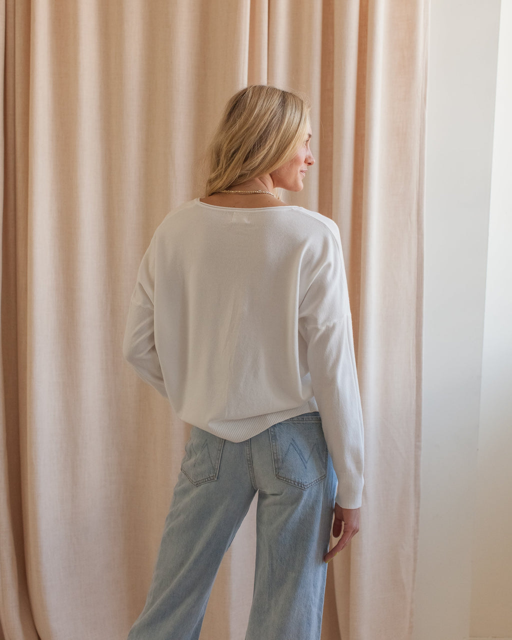 Ivory Long Sleeve Crew Neck Knit Sweater