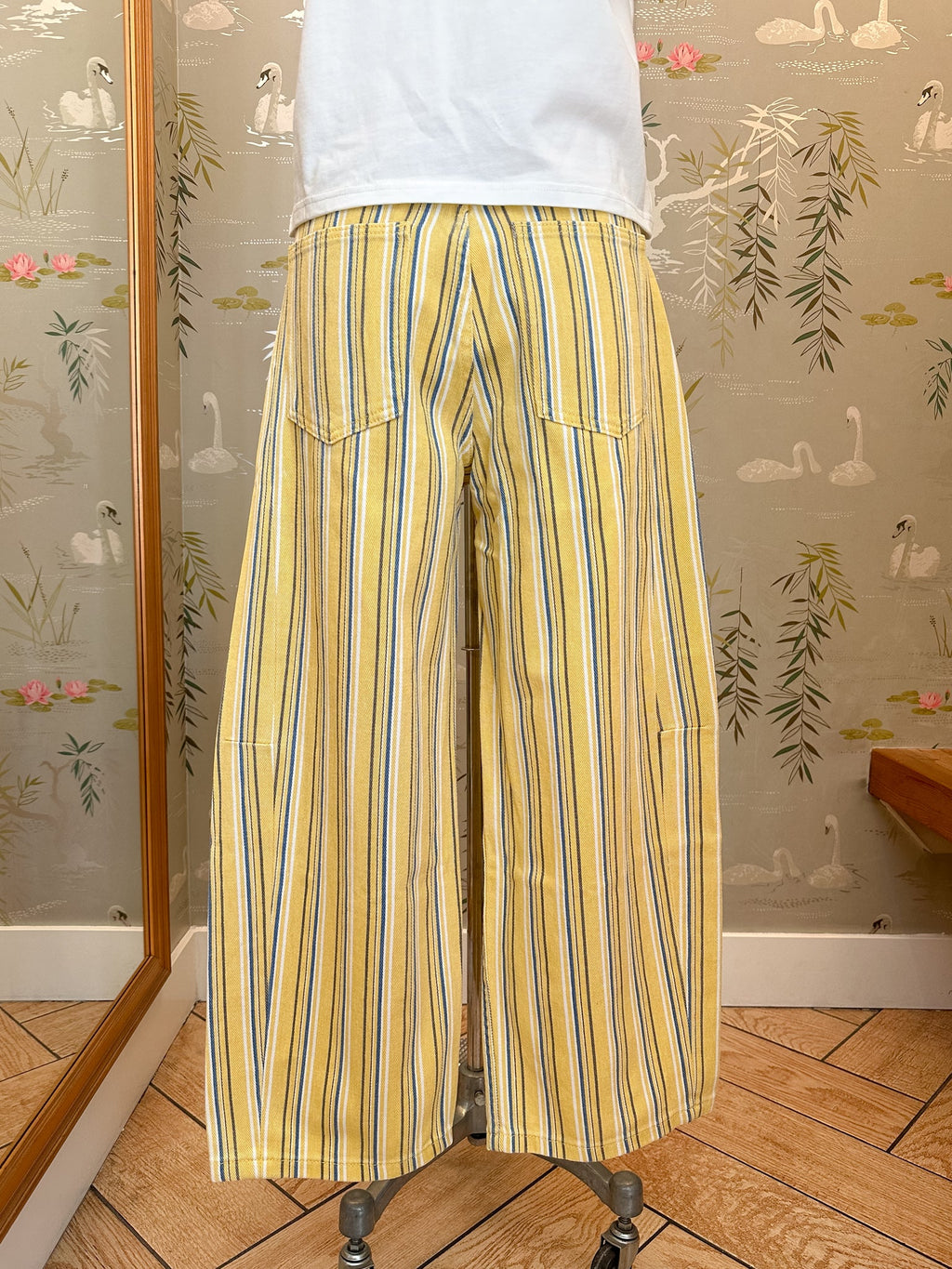 Yellow Stripe Cotton Barrel Leg Pants