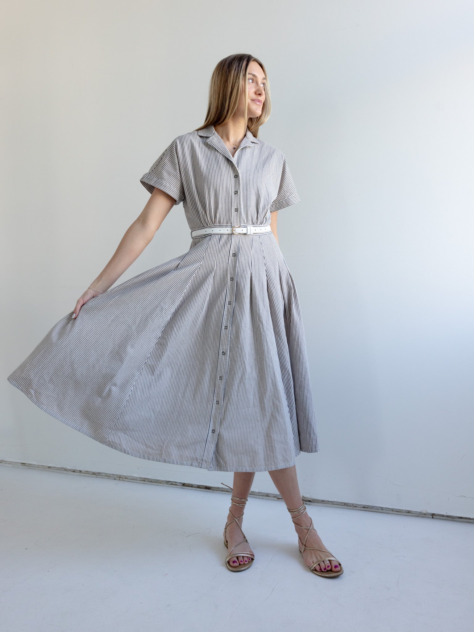 Grey shirt dress with belt
