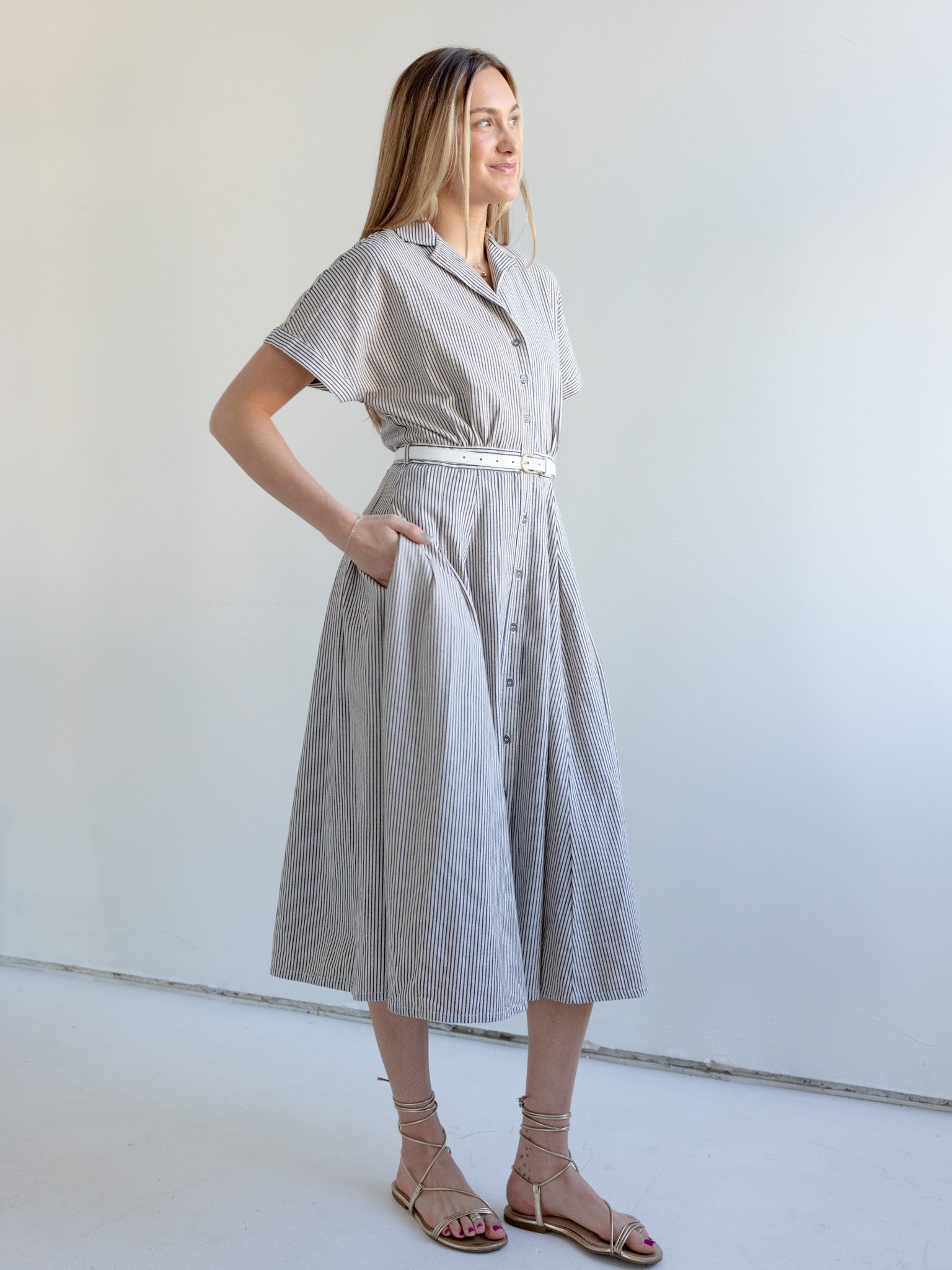 Grey shirt dress with belt
