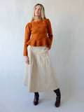 Khaki Drop Waist Pleated Midi Skirt with Pockets