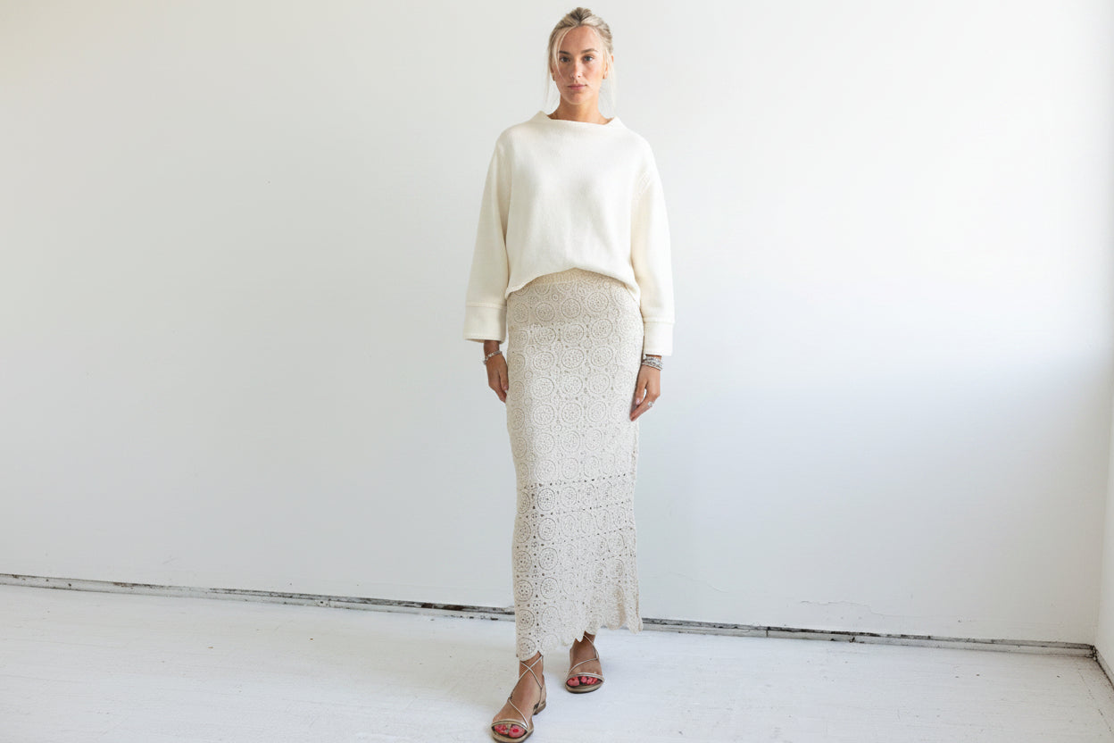 Floral Woven Cotton Maxi Skirt with Lining
