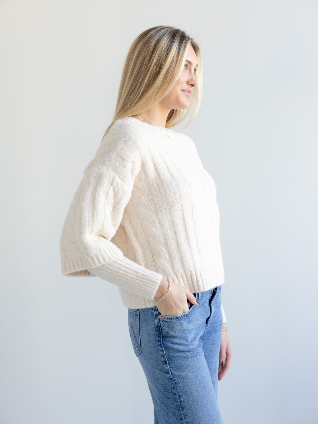 Layered Look Cable Knit Short Sleeve Sweater