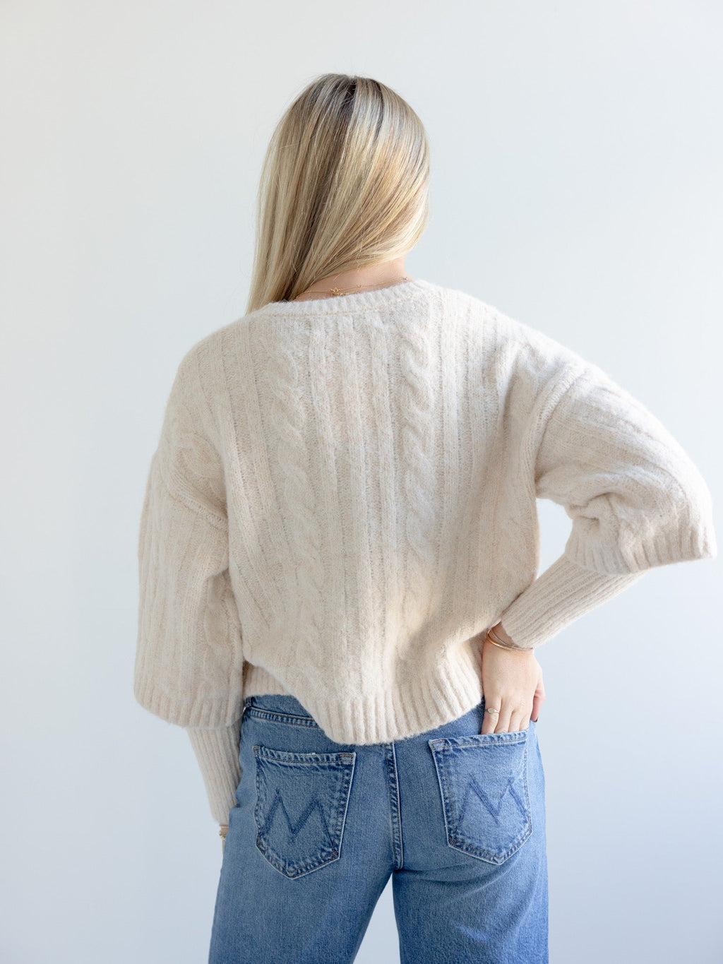 Layered Look Cable Knit Short Sleeve Sweater