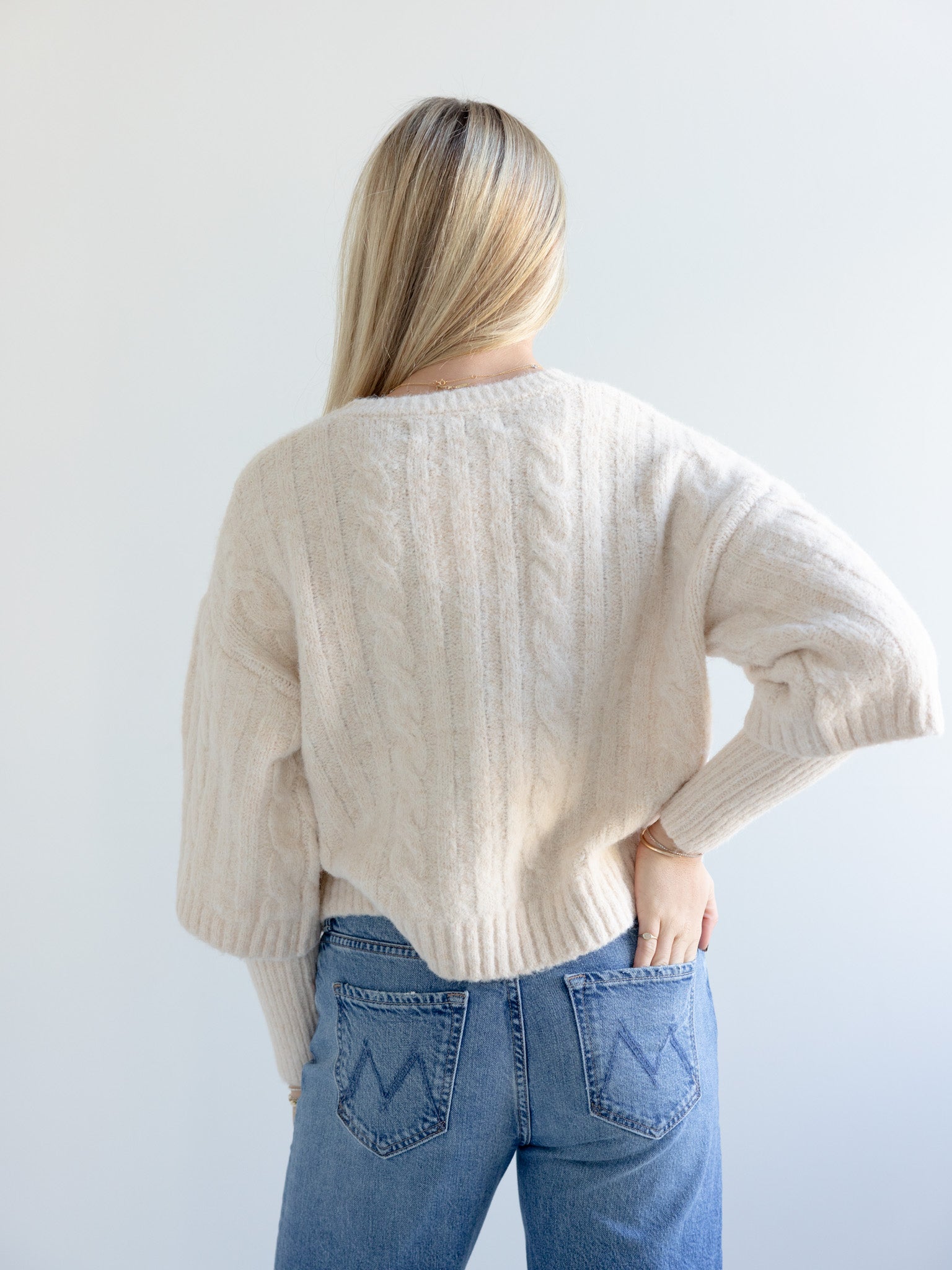 Layered Look Cable Knit Short Sleeve Sweater