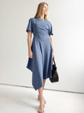 Asymmetric Full Skirt Midi Dress with Side Ruching