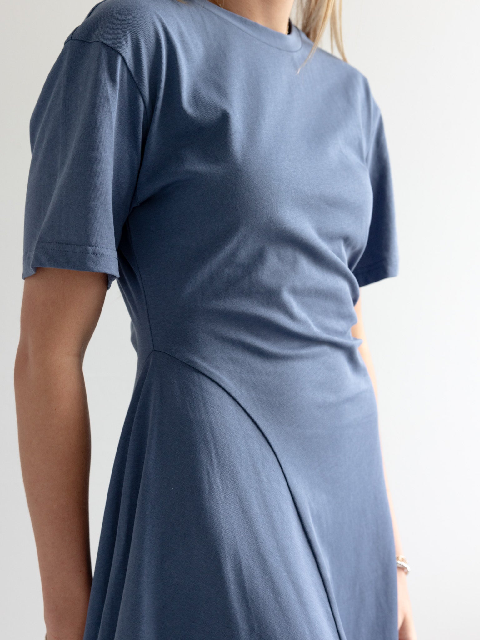 Asymmetric Full Skirt Midi Dress with Side Ruching