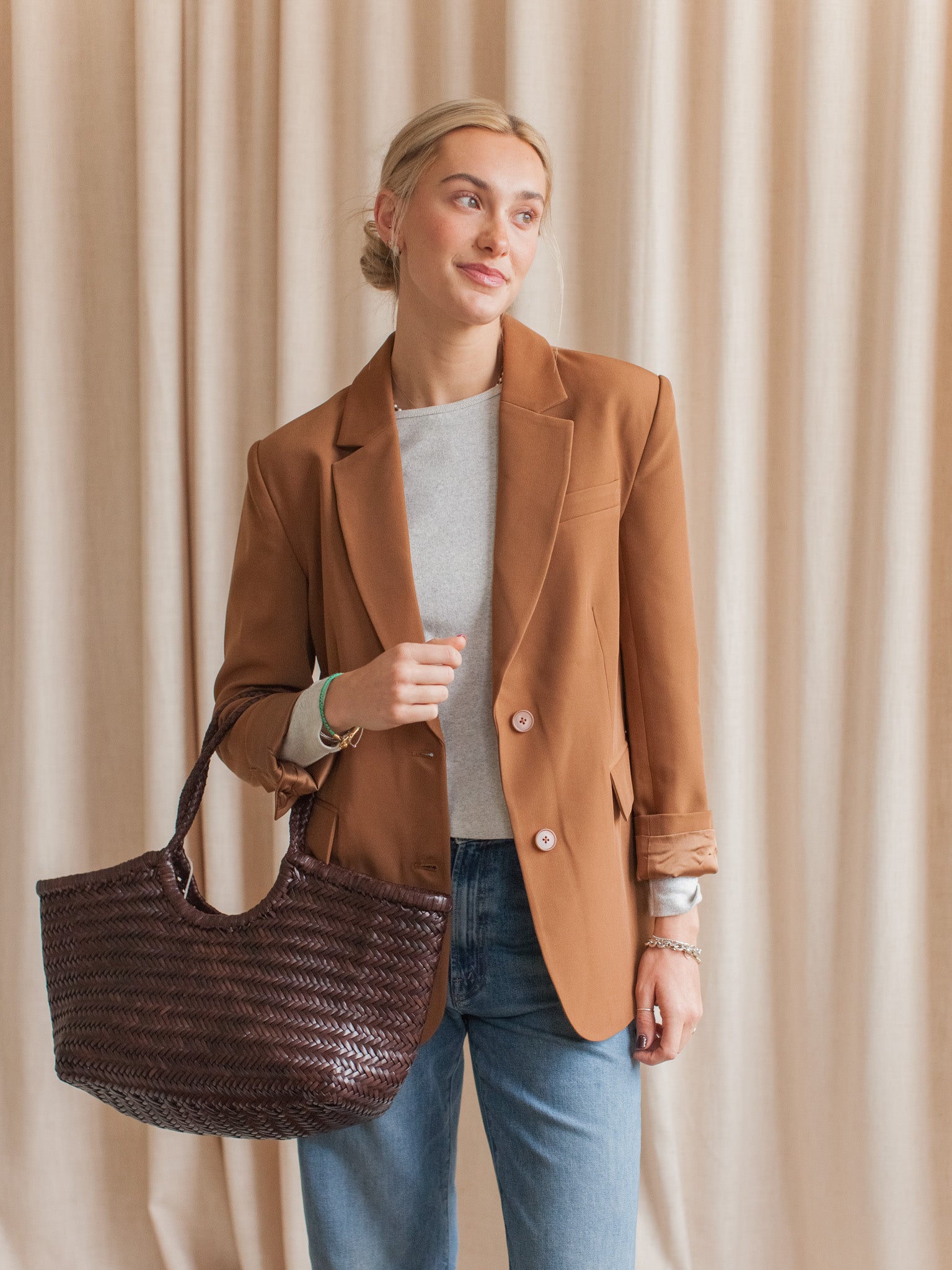 Camel Oversized Two-Button Blazer