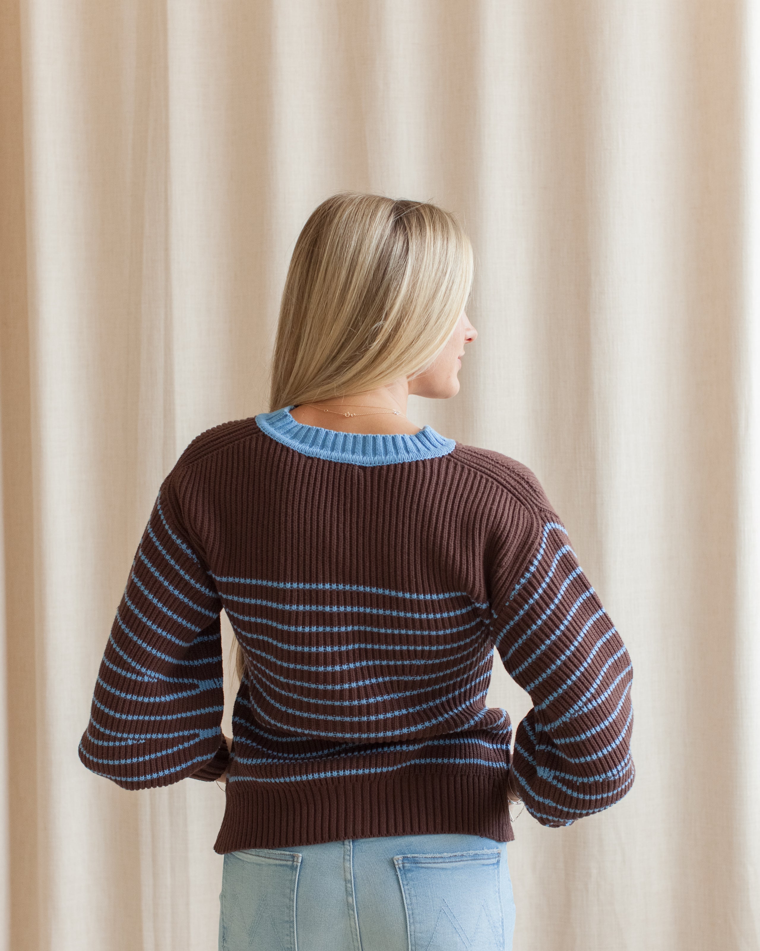 Blue Brown Stripe Cotton Cardigan