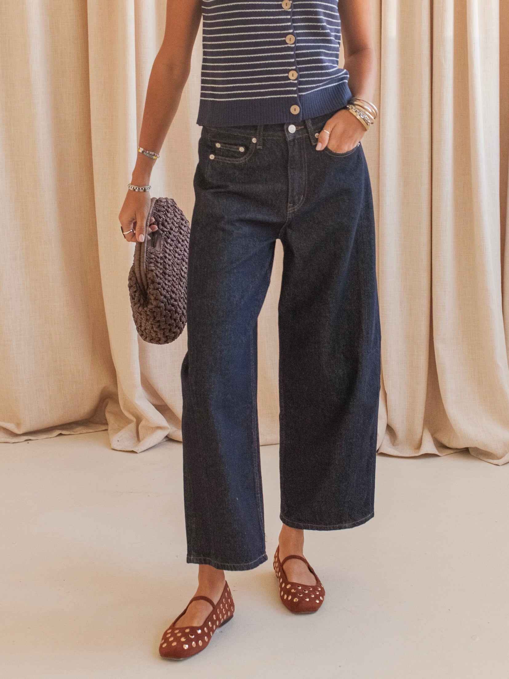 Dark Wash Barrel Leg Jeans