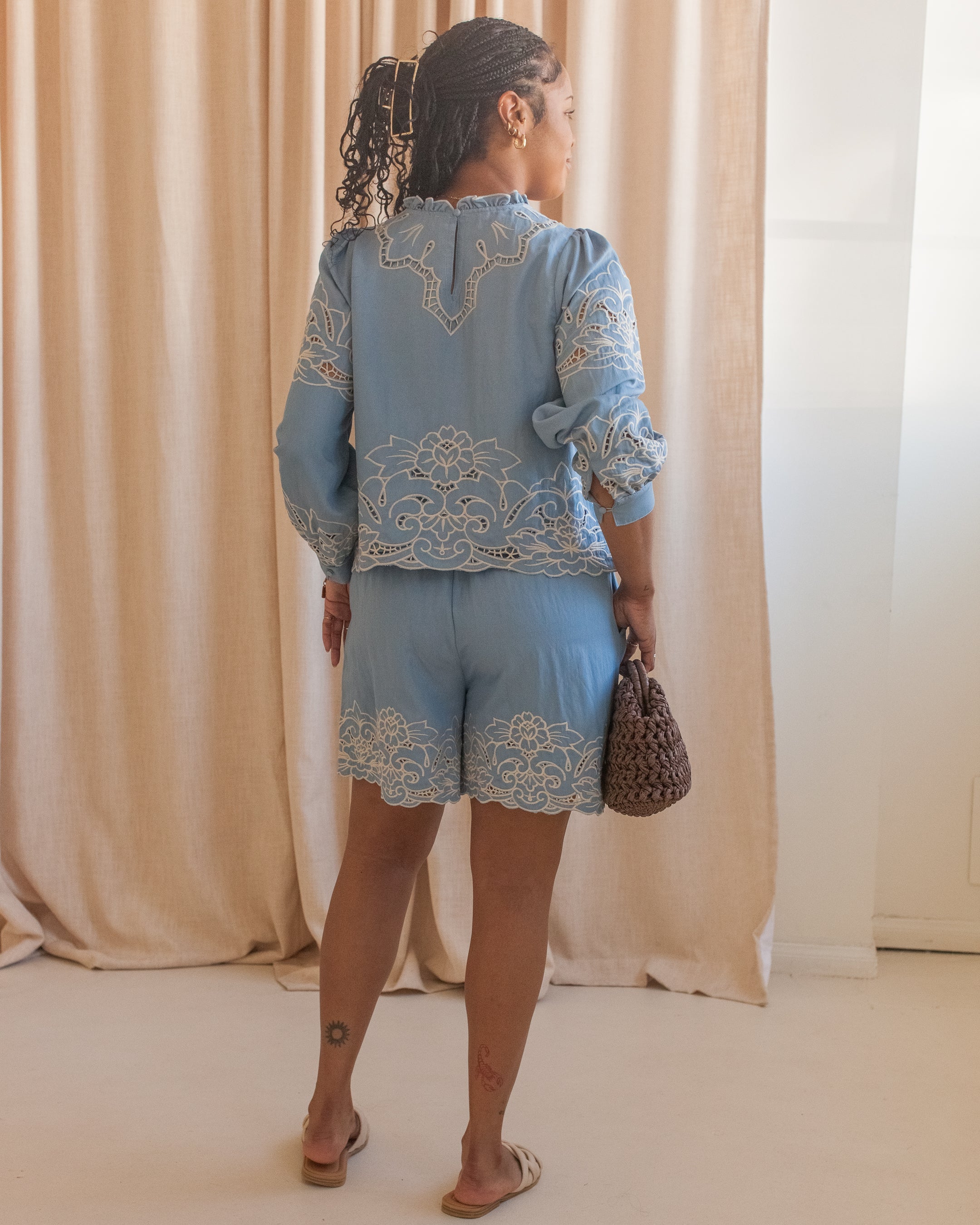 Eyelet Lace Drawstring Shorts