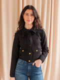 Cropped Bow Tie Cardigan with Gold Buttons