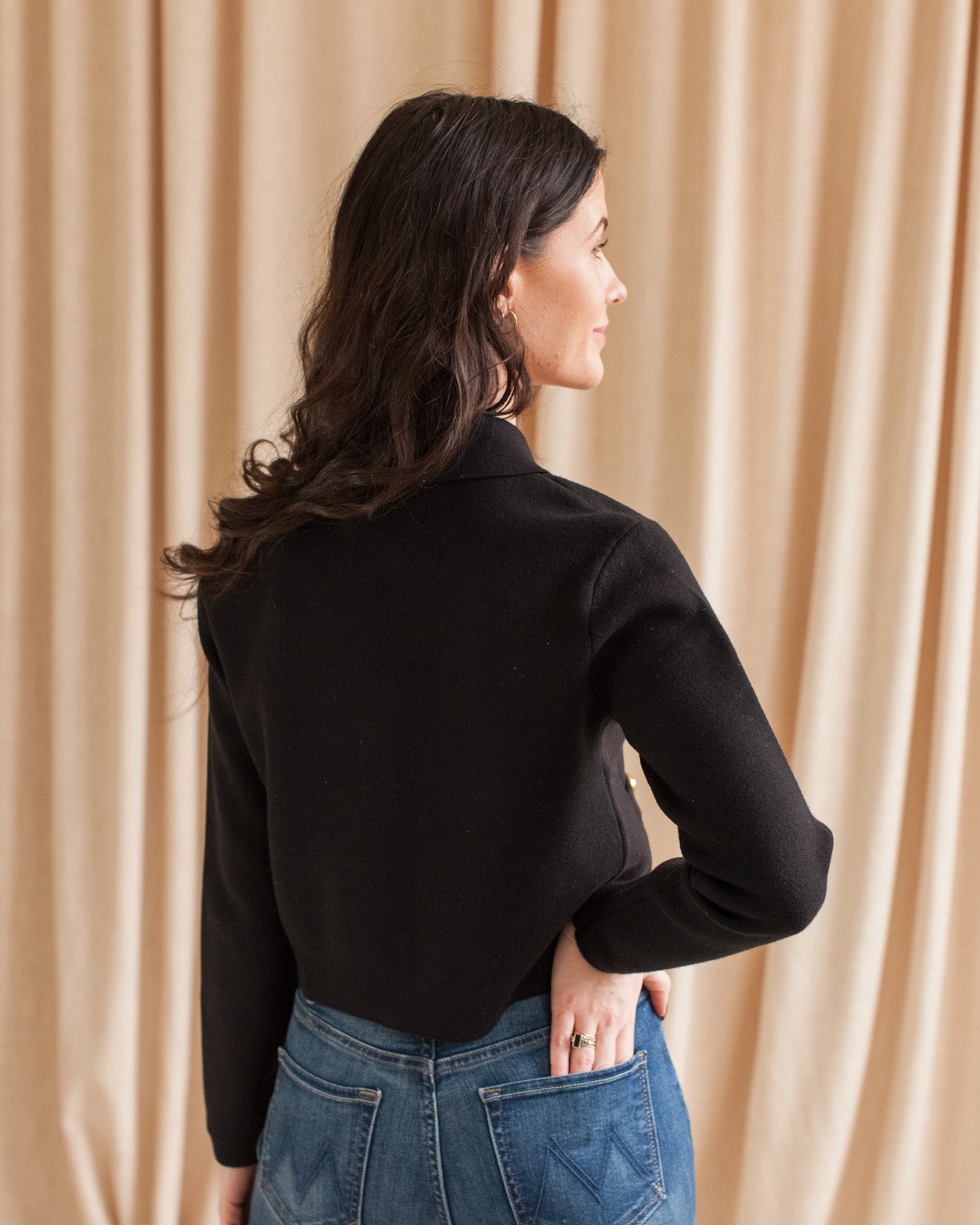 Cropped Bow Tie Cardigan with Gold Buttons