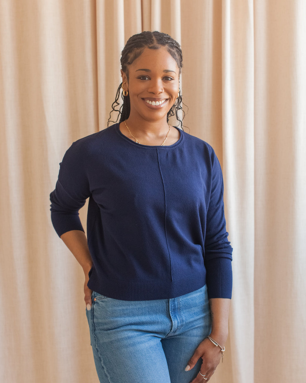 Navy Long Sleeve Crew Neck Knit Sweater