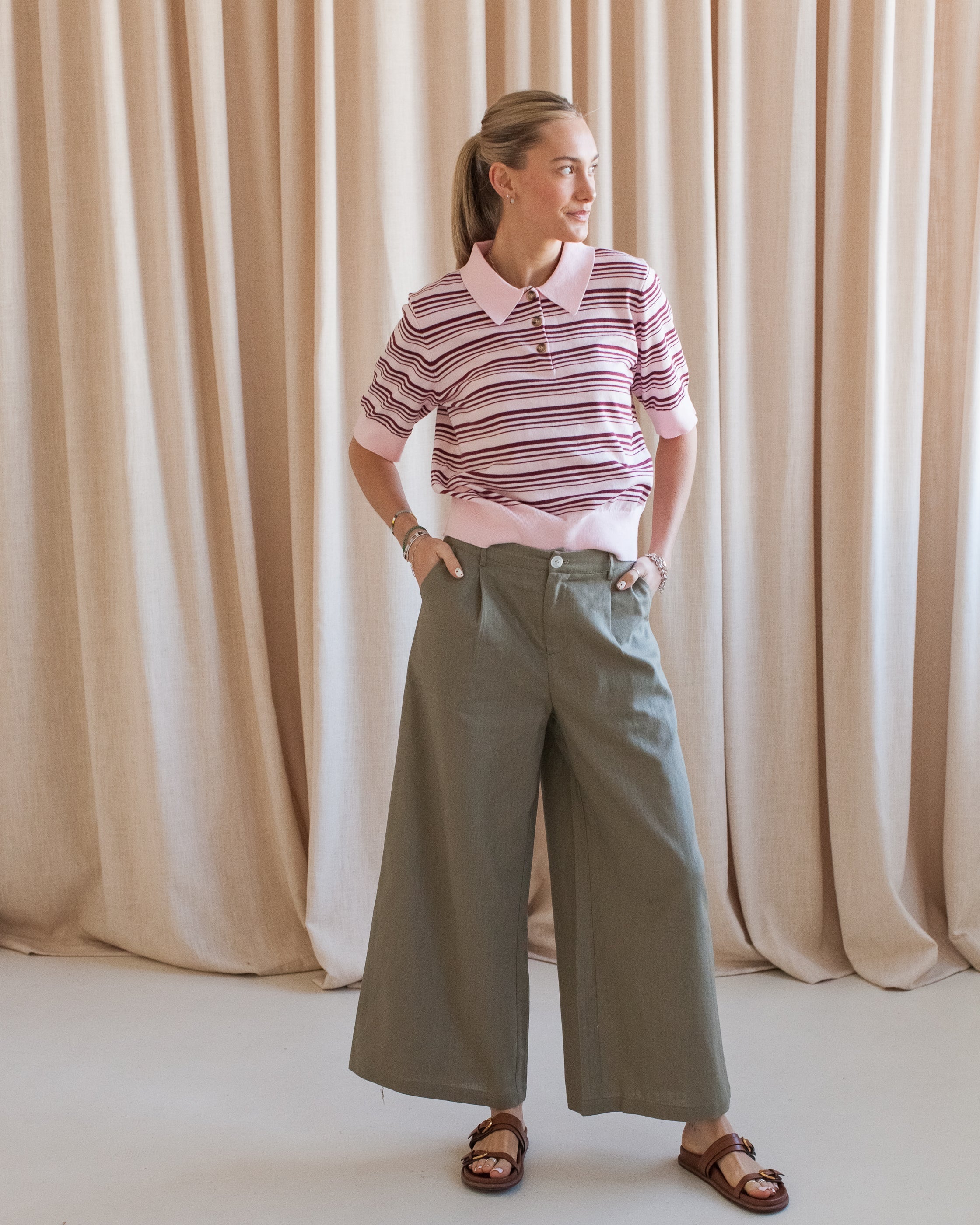 Ayla-Poloshirt mit Streifen – Rosa