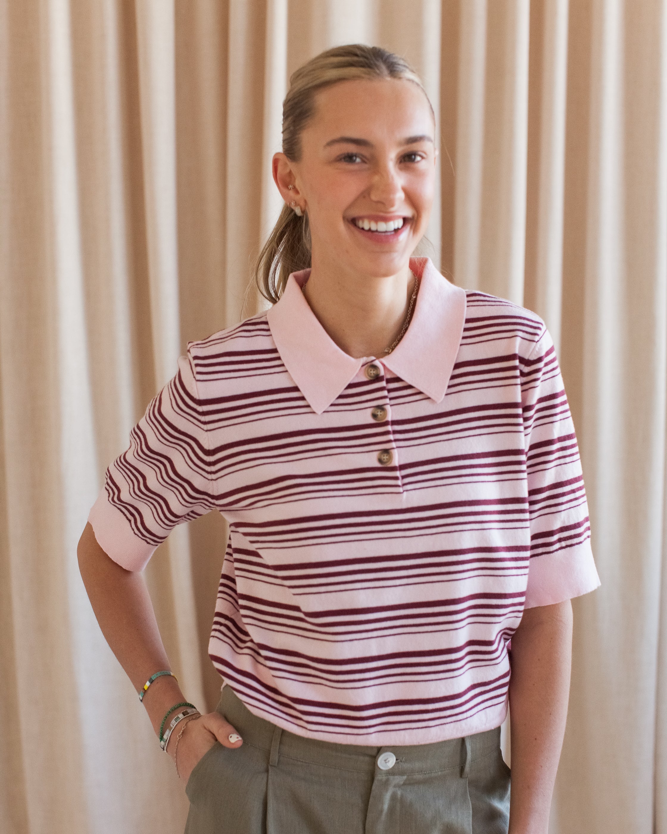 Ayla-Poloshirt mit Streifen – Rosa