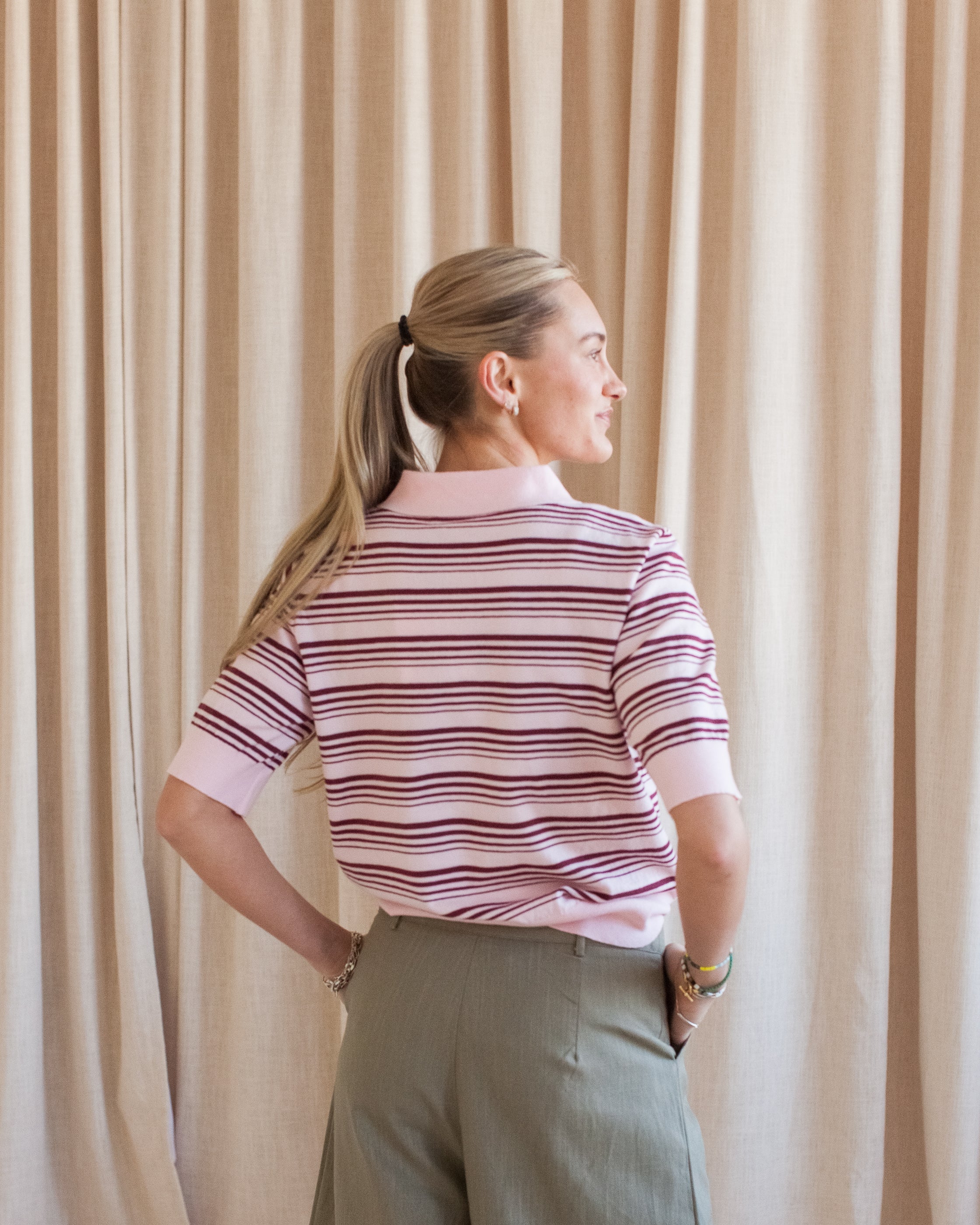 Ayla-Poloshirt mit Streifen – Rosa