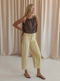 Yellow Stripe Cotton Barrel Leg Pants