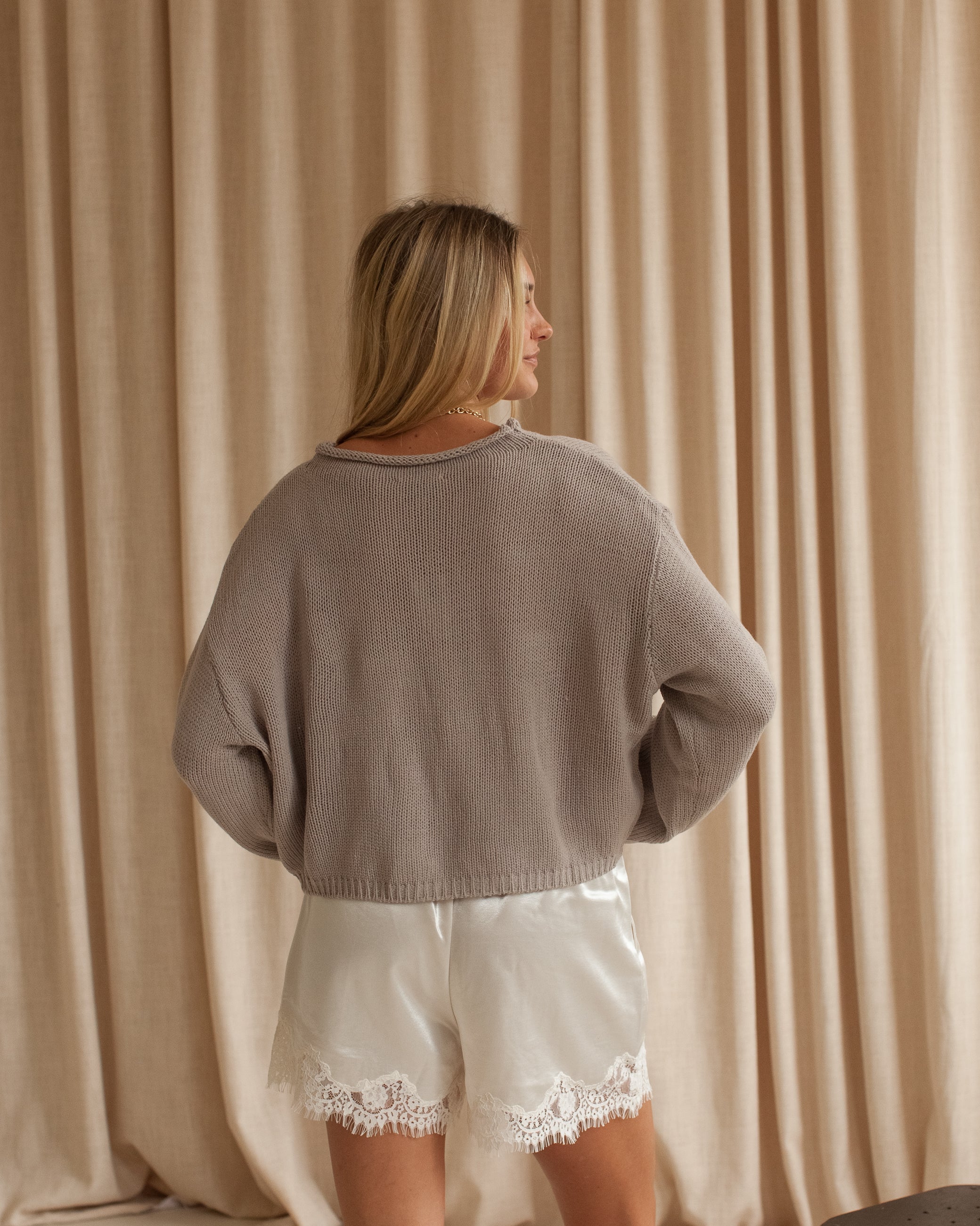 Satin Pull-On Shorts with Lace Trim and Pockets