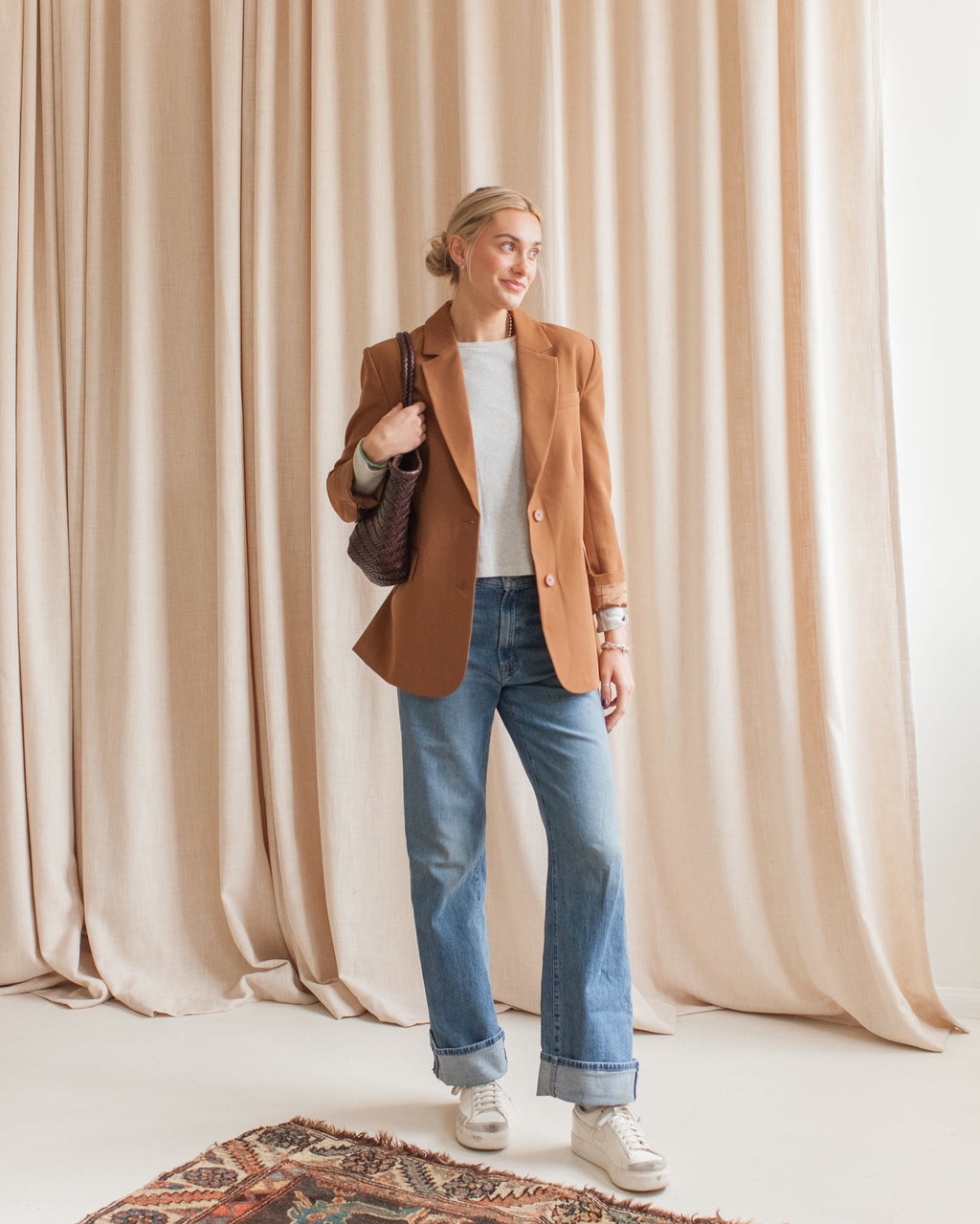 Camel Oversized Two-Button Blazer