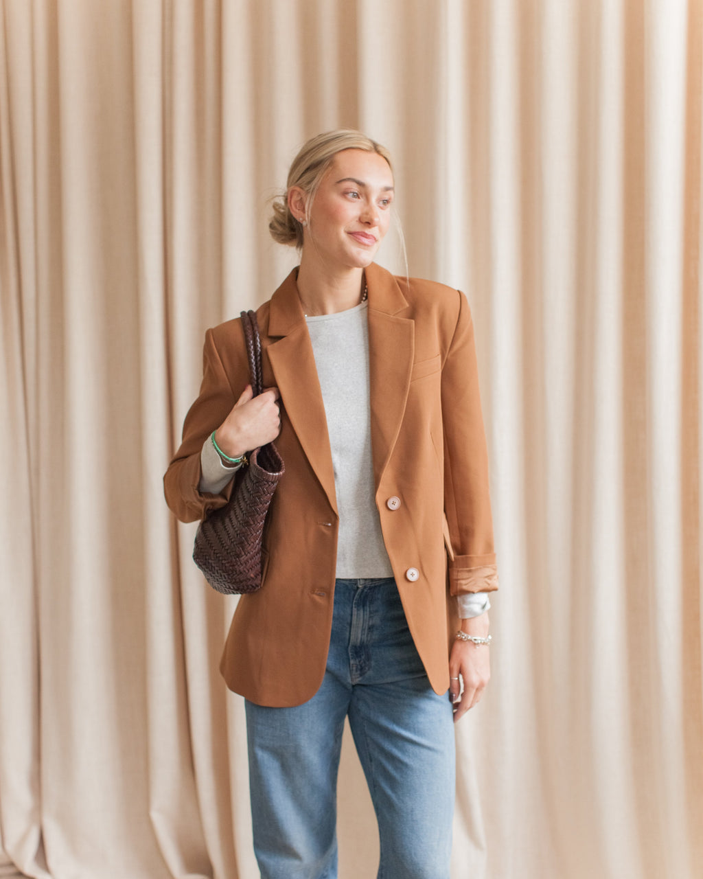 Camel Oversized Two-Button Blazer