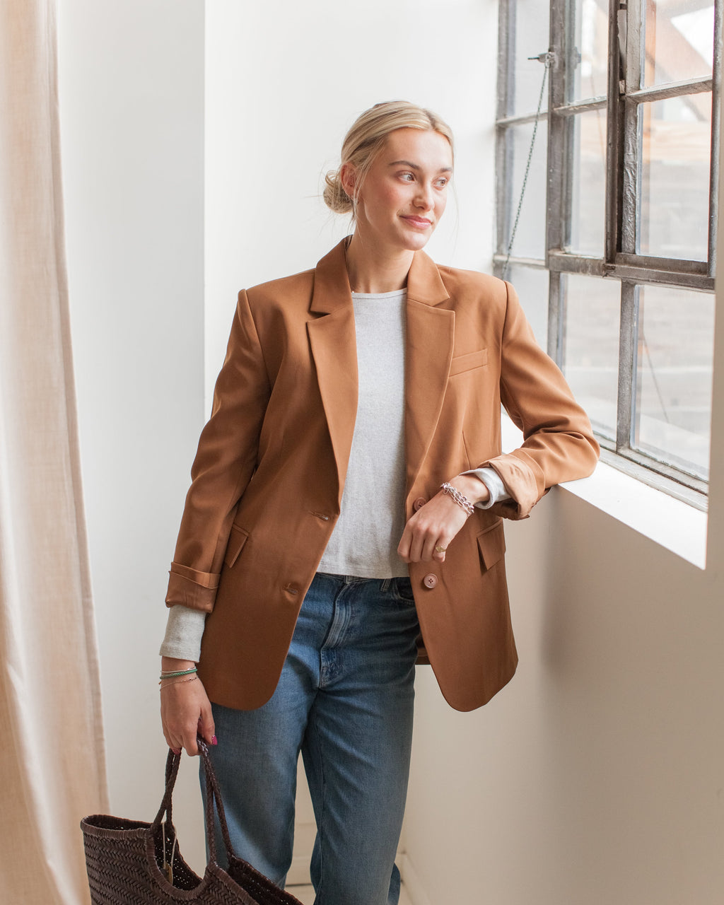 Camel Oversized Two-Button Blazer