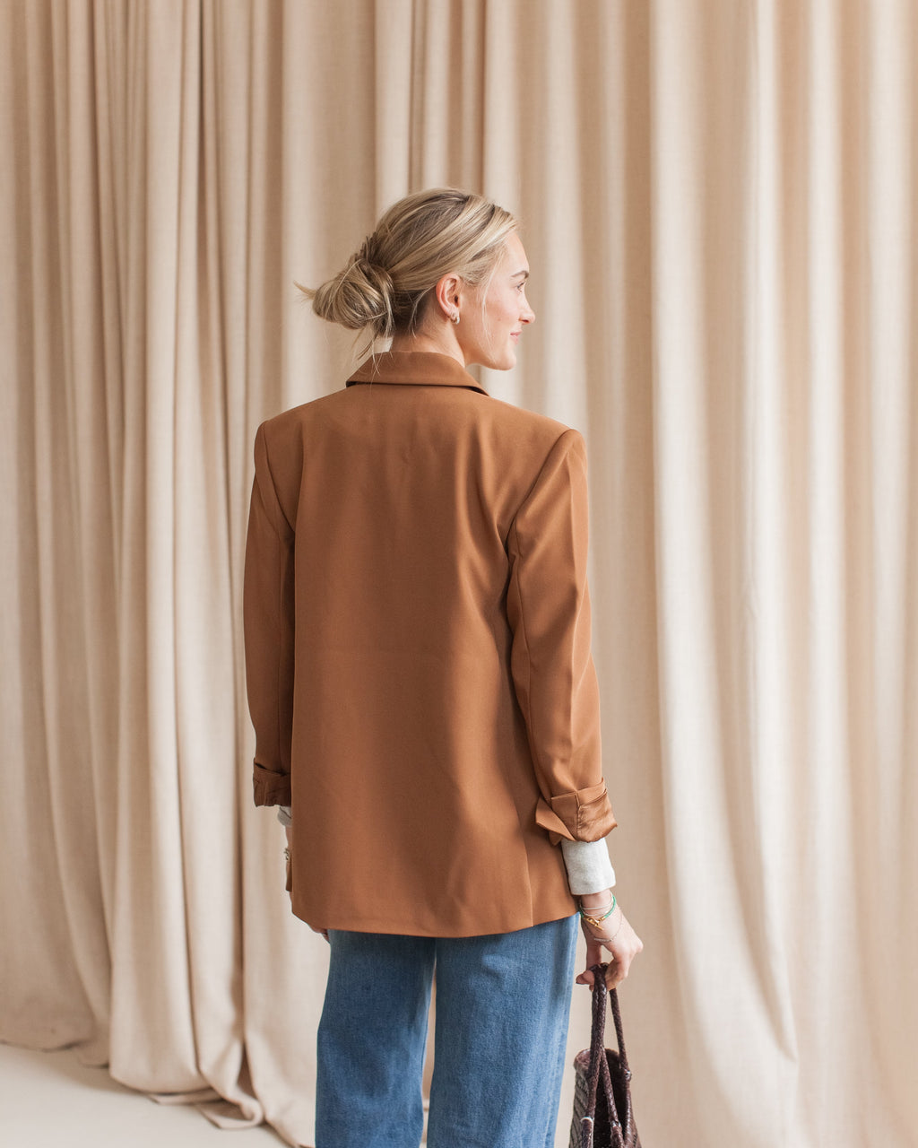 Camel Oversized Two-Button Blazer