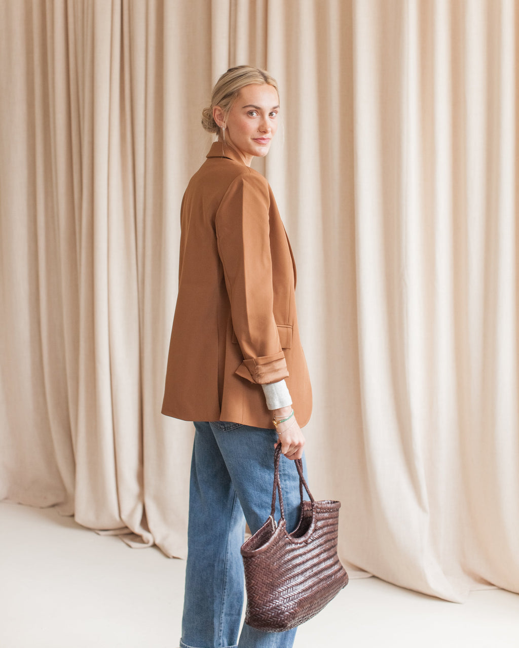 Camel Oversized Two-Button Blazer