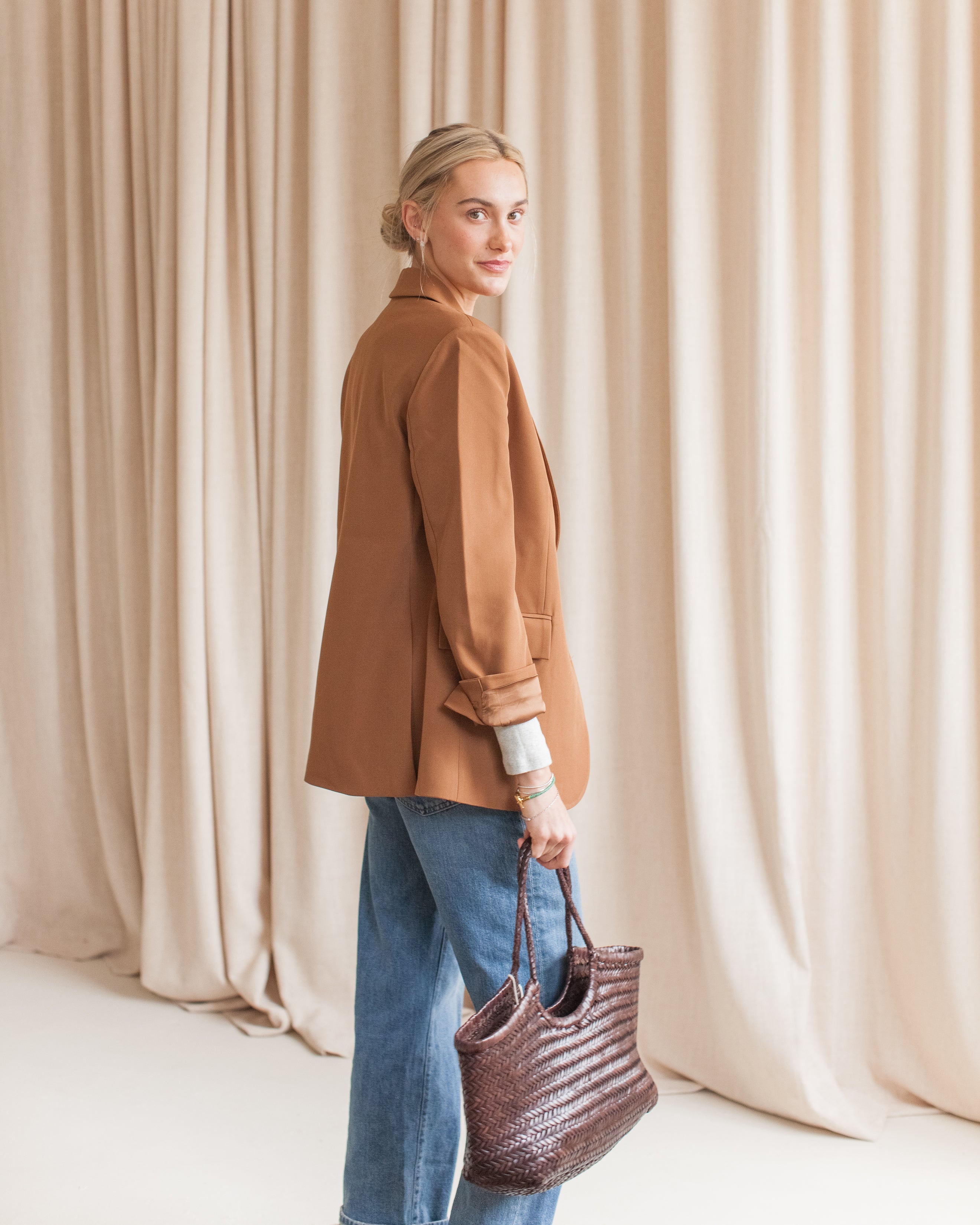 Camel Oversized Two-Button Blazer