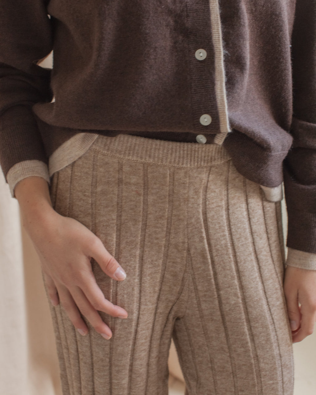 Contrast Trim Crew Neck Button Cardigan