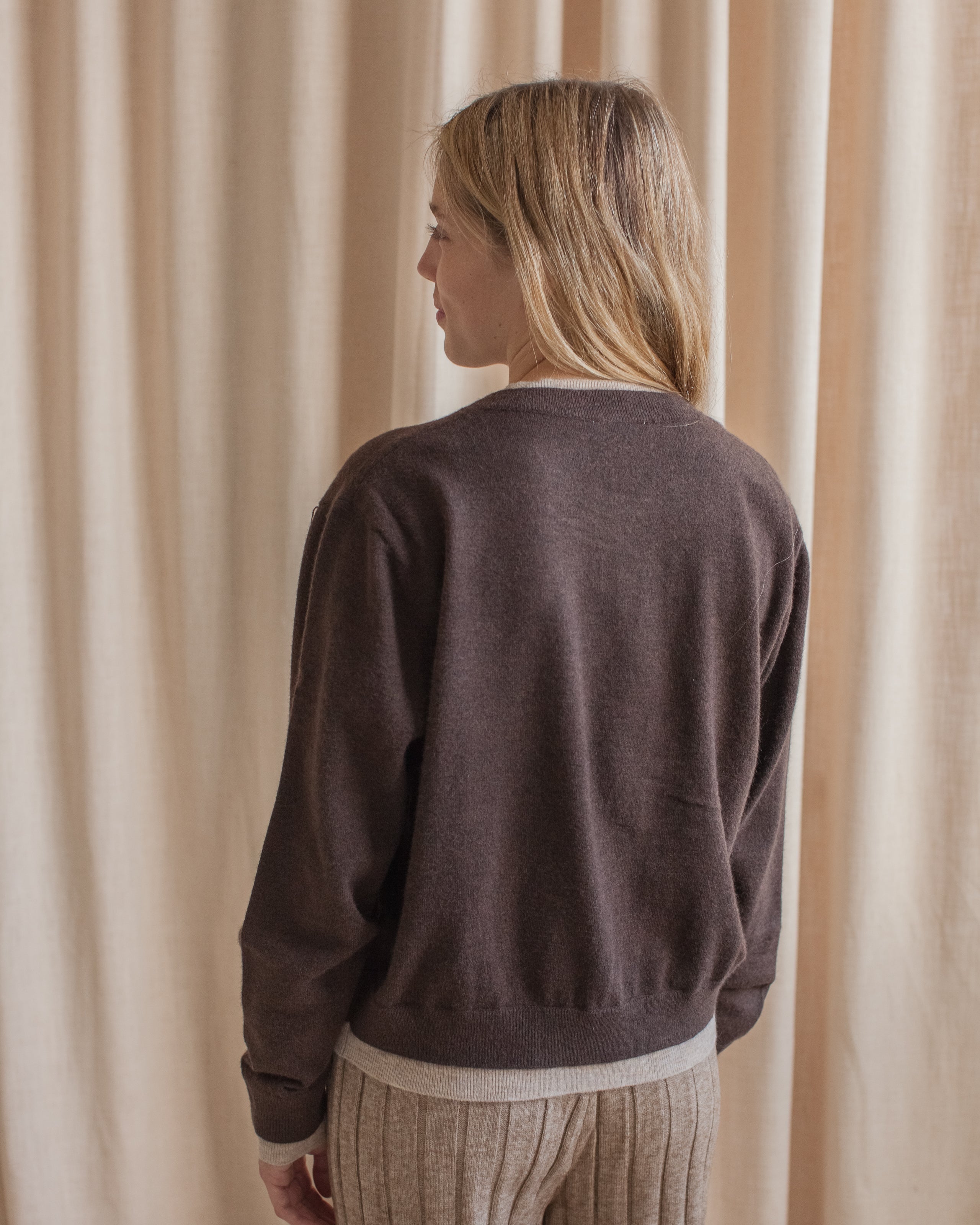 Contrast Trim Crew Neck Button Cardigan
