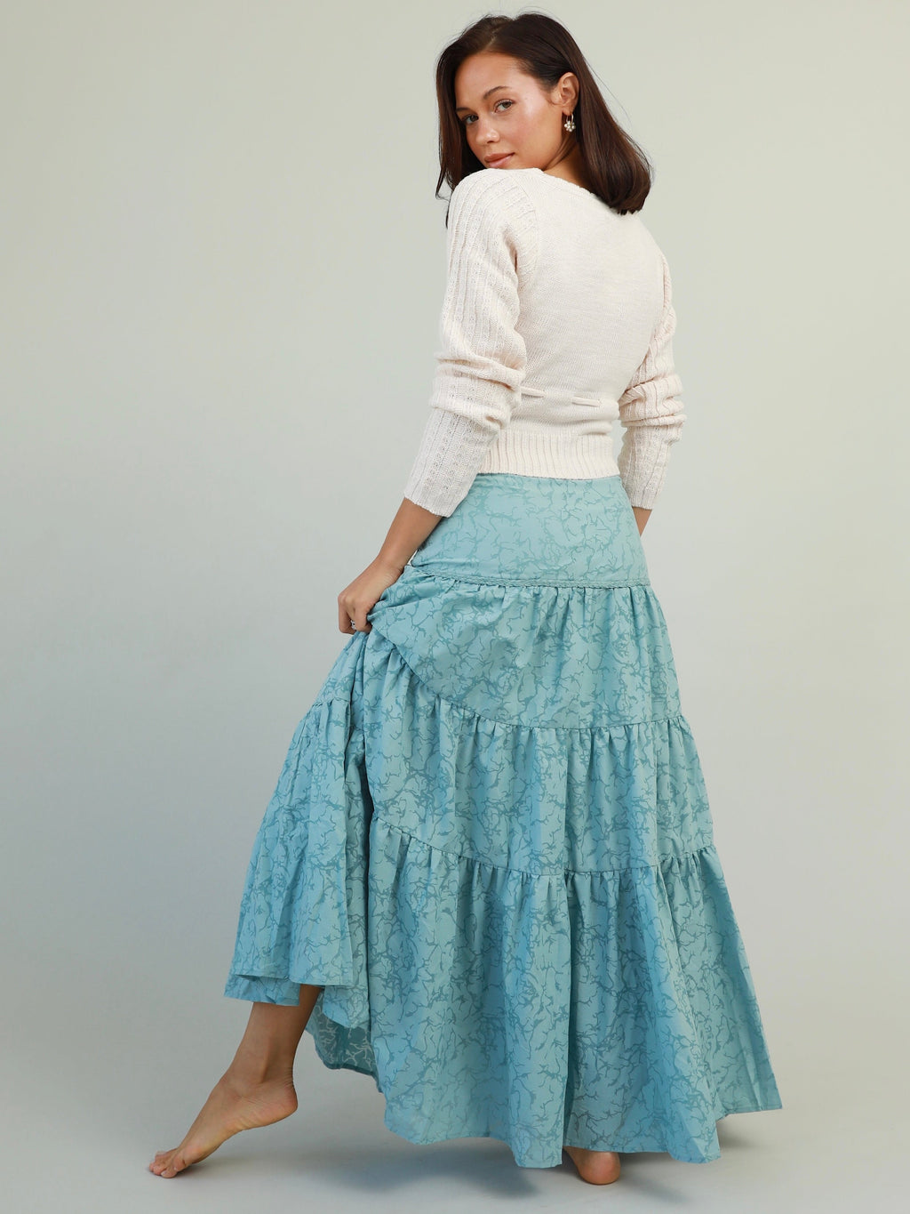 Ocean Blue Tiered Maxi Skirt with Braid Detail