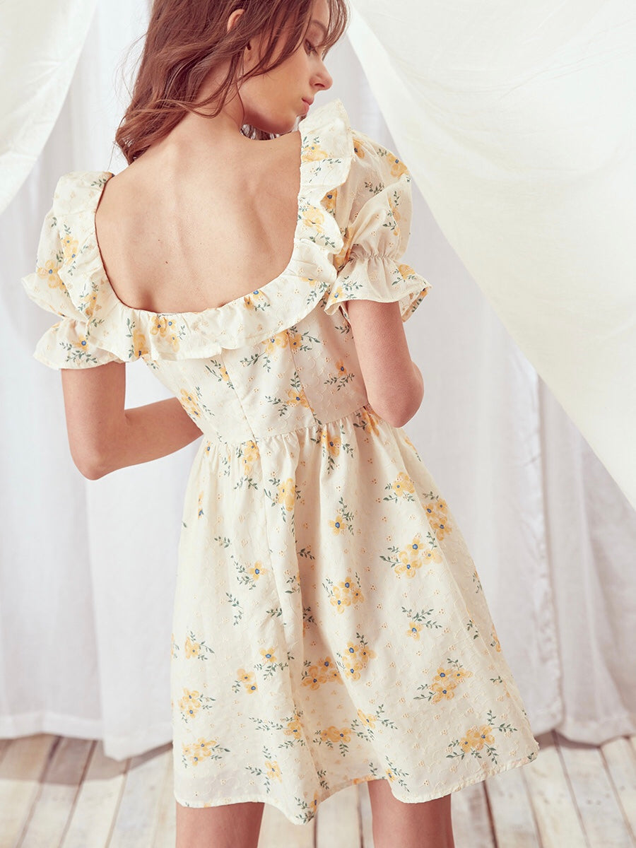 Puff Sleeve Cotton Mini Dress